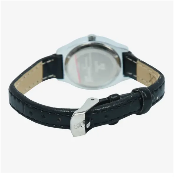 Image Black Color PU Leather Silver Dial Watch For Women